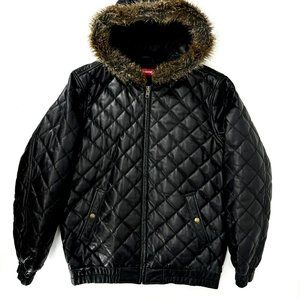 Supreme Diamond QUILTED LEATHER Hooded Jacket Large Fur Trim Black F/W 2013